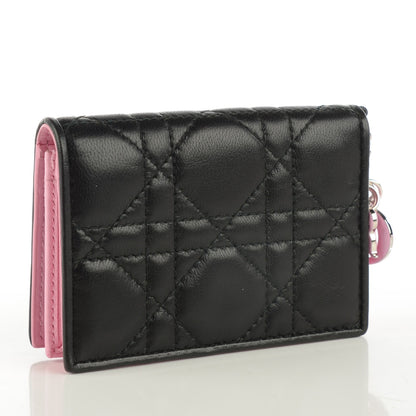 Christian Dior Lambskin Cannage Bi-Color Small Lady Dior Flap Card Holder Black Pink 3 of 6