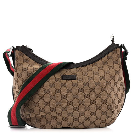Monogram Web Medium Half Moon Hobo Dark Brown