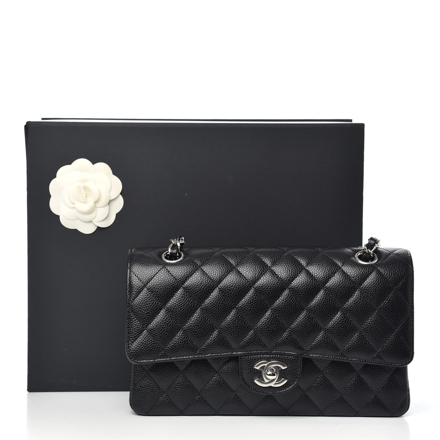 Caviar Quilted Medium Double Flap Black