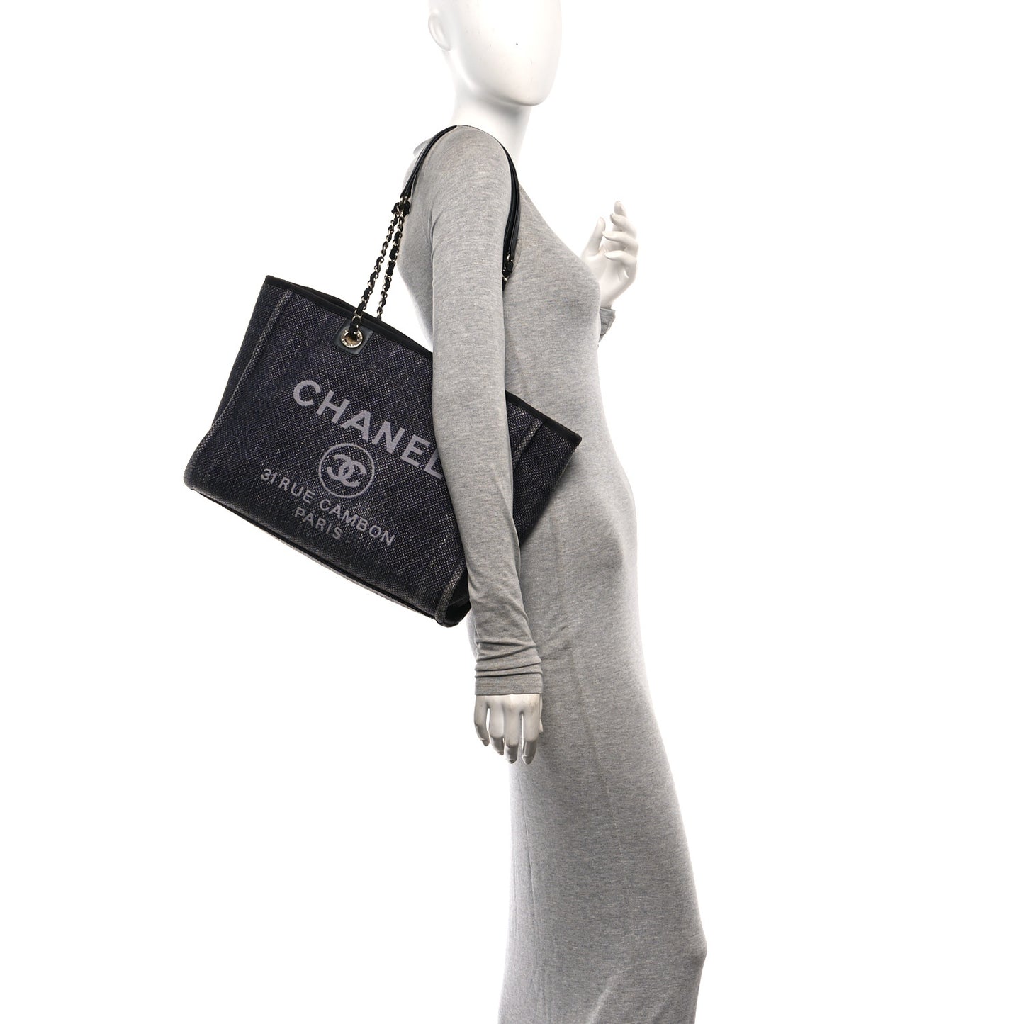 Woven Straw Raffia Small Deauville Tote Charcoal
