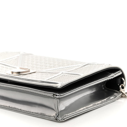 Christian Dior Metallic Patent Micro-Cannage Diorama Wallet on Chain Pouch Silver 8 of 8
