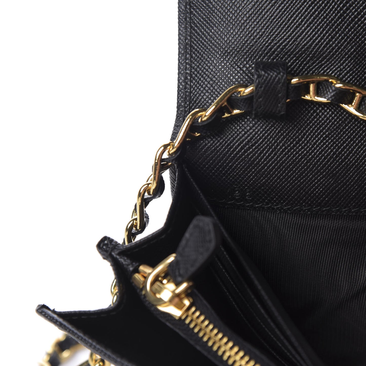 Saffiano Metal Oro Chain Wallet Black