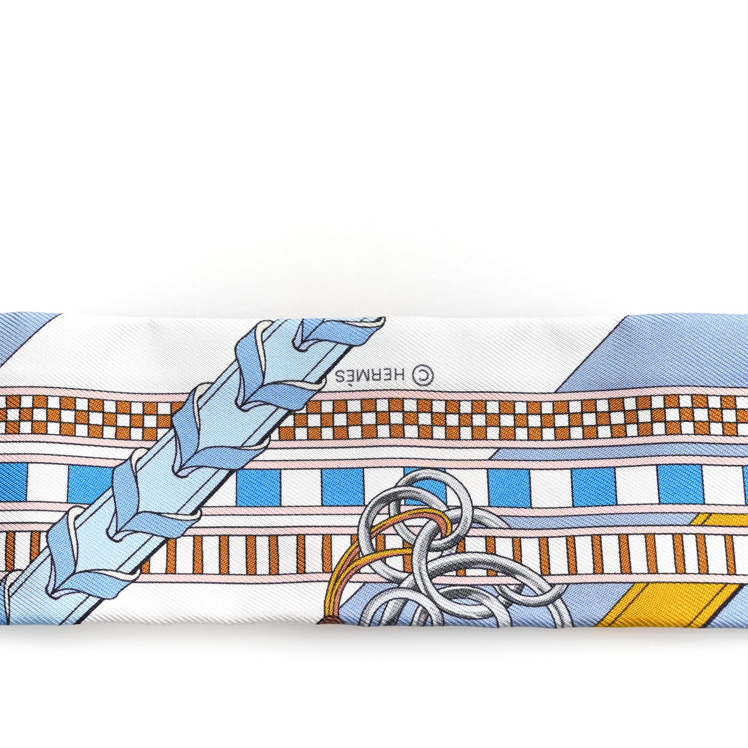 Hermes Silk Brides et Gris Twilly Gris Bleu Jean White Miel