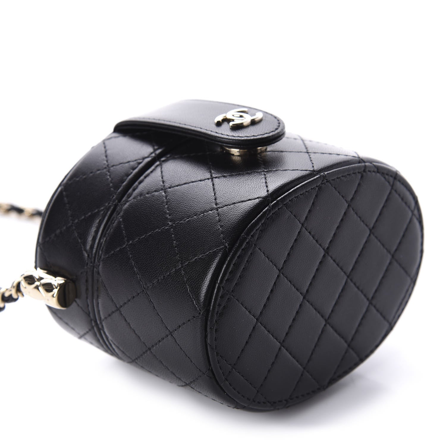Chanel Lambskin Quilted Mini Round Vanity Case With Chain Black 4 of 12