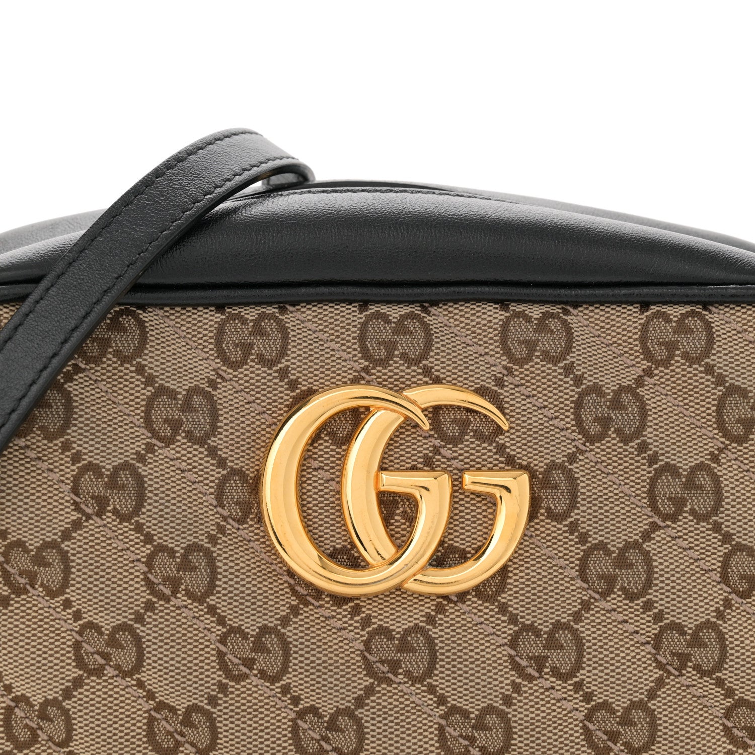 Gucci Monogram Matelasse Diagonal Small GG Marmont Chain Shoulder Bag Beige Black 8 of 13