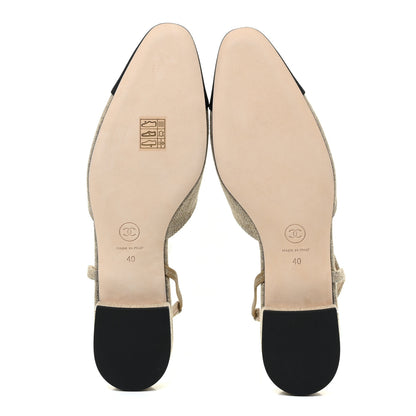 Chanel Fabric Grosgrain Cap Toe CC Slingback Flats 40 Light Beige Black 5 of 12