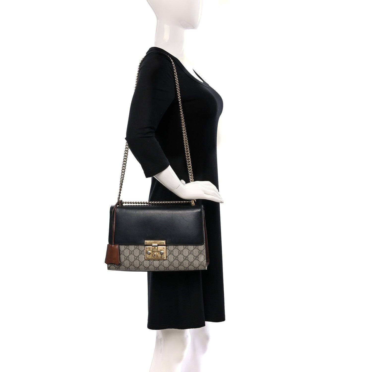 Gucci GG Supreme Monogram Calfskin Medium Padlock Shoulder Bag Beige Black Cuir 2 of 14