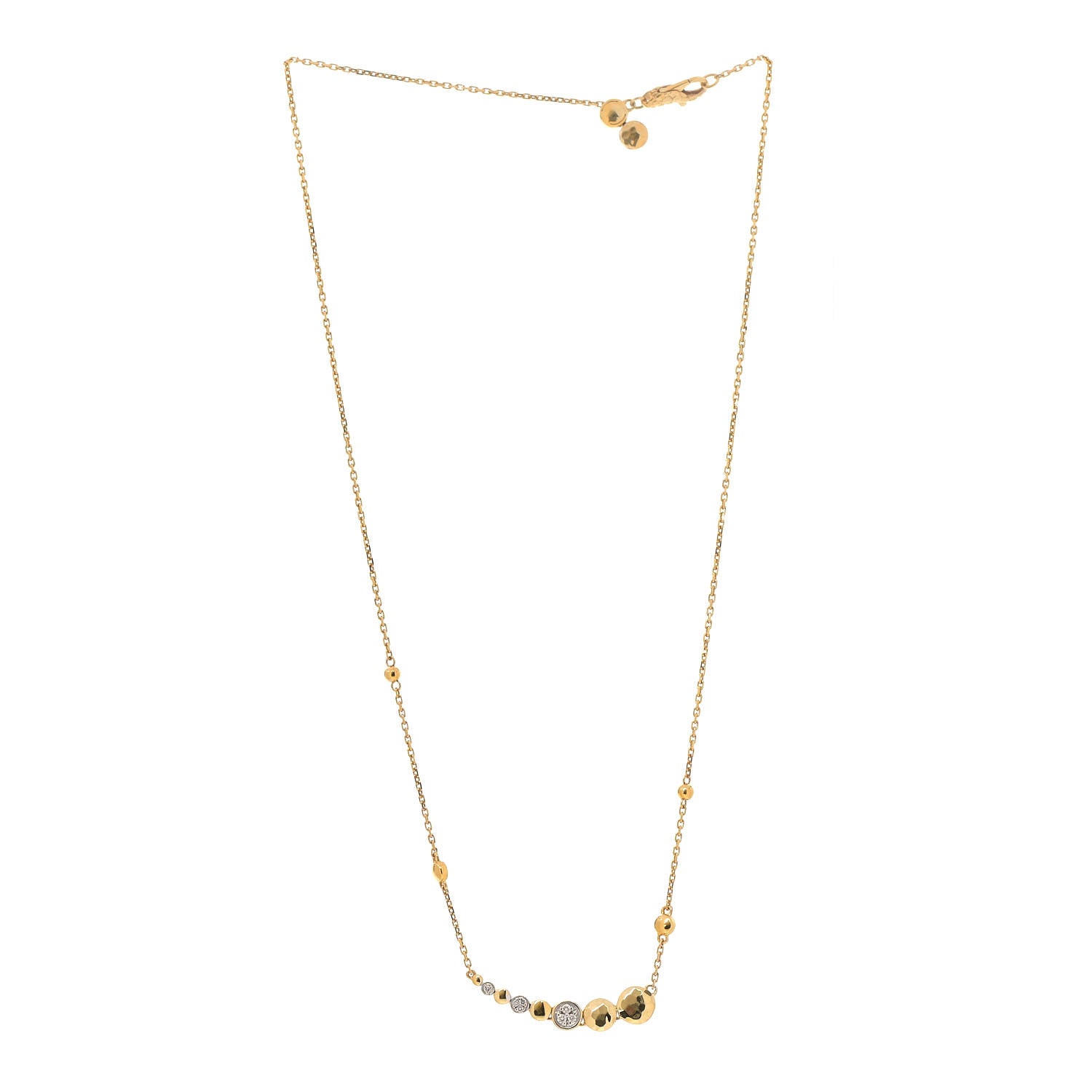 John Hardy 18K Yellow Gold Diamond Long Dot Hammered Necklace 3 of 4