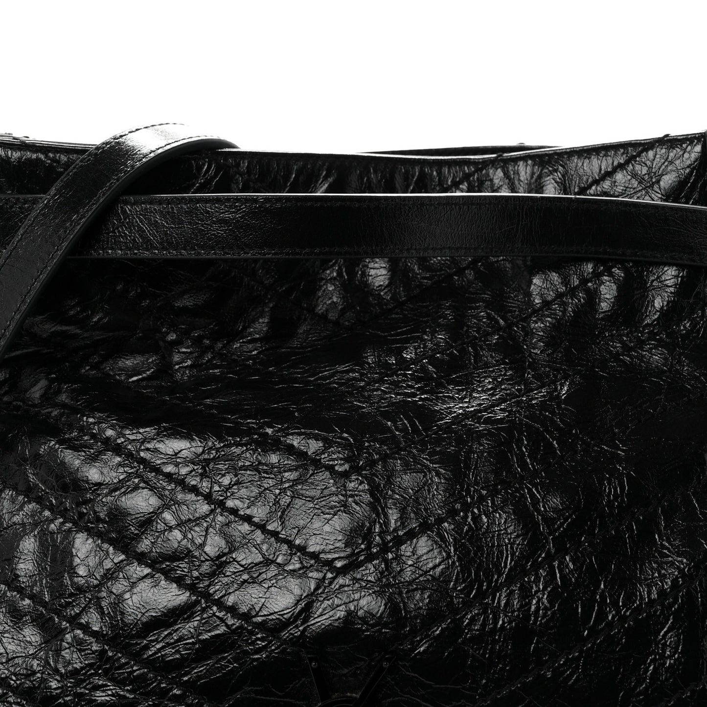 Crinkled Calfskin Matelasse Monogram Medium Niki Shopper Tote Black