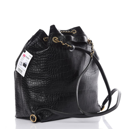 Chanel Calfskin Crocodile Embossed Large Backpack Black 4 of 10