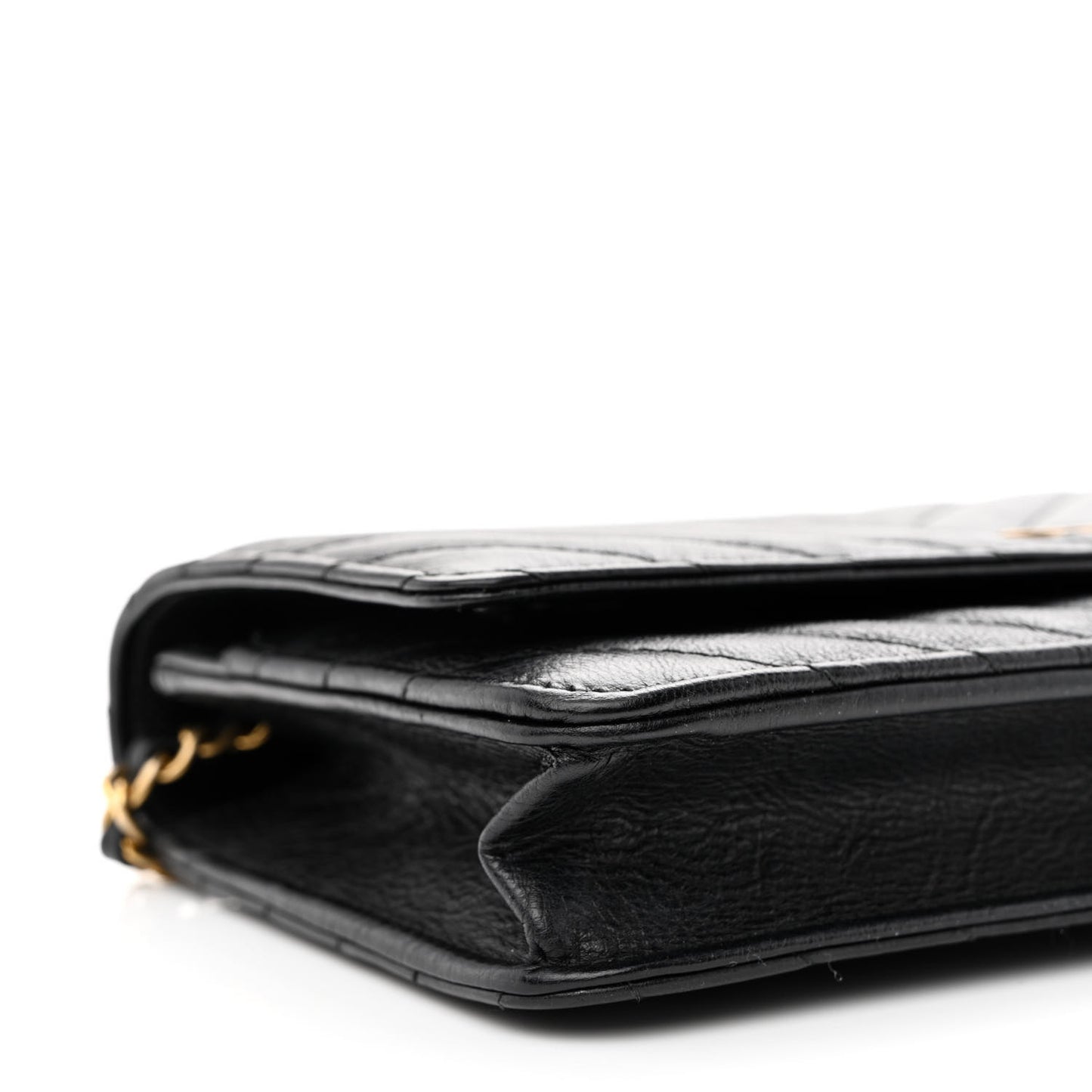 Crumpled Calfskin Chevron Quilted Wallet On Chain WOC Black