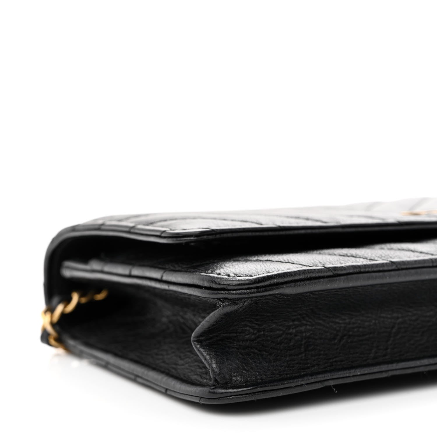 Chanel Crumpled Calfskin Chevron Quilted Wallet On Chain WOC Black 10 of 12