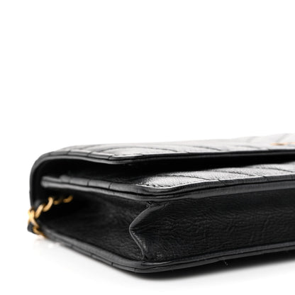 Chanel Crumpled Calfskin Chevron Quilted Wallet On Chain WOC Black 10 of 12