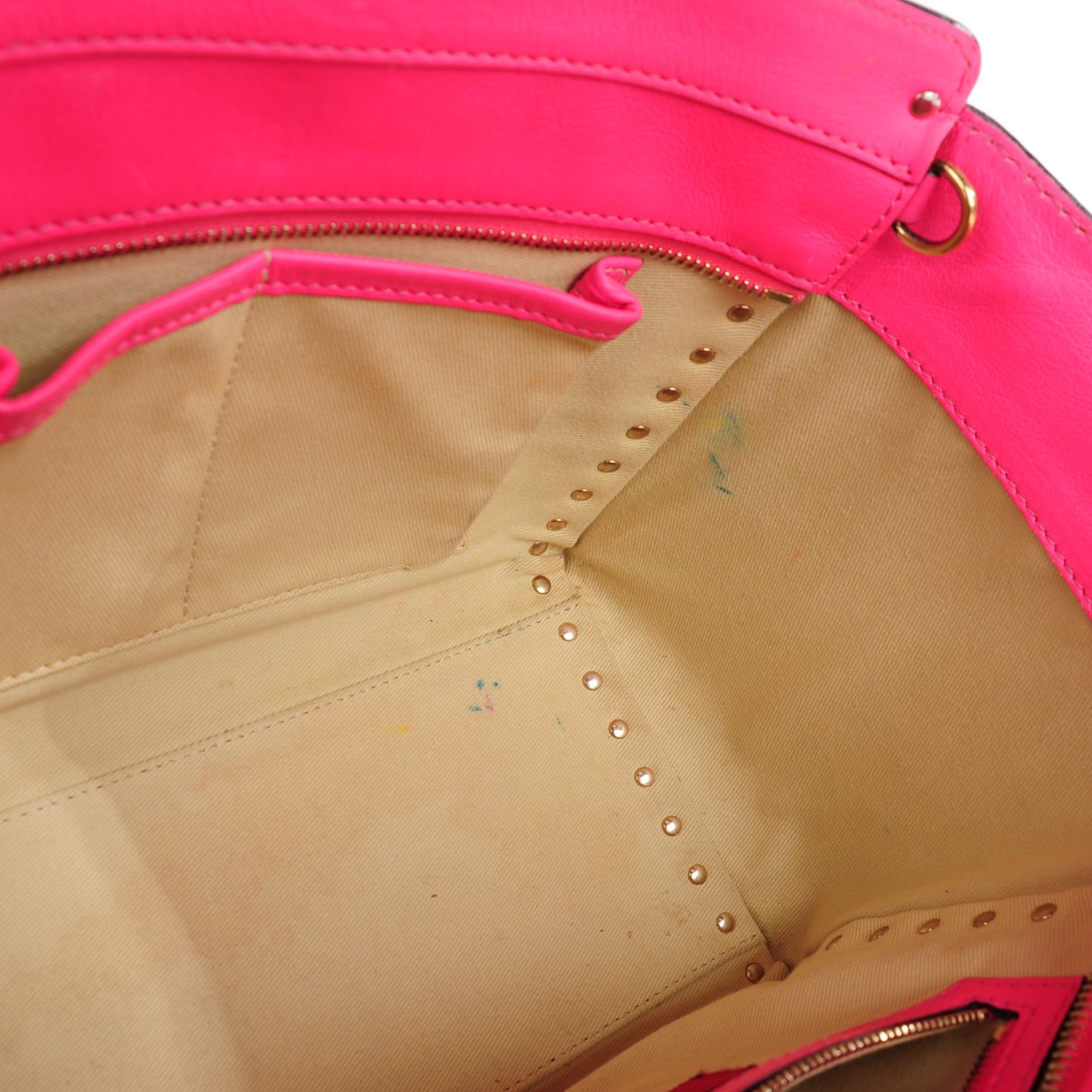 Vitello Small Rockstud Double Handle Tote Fuxia Fluo