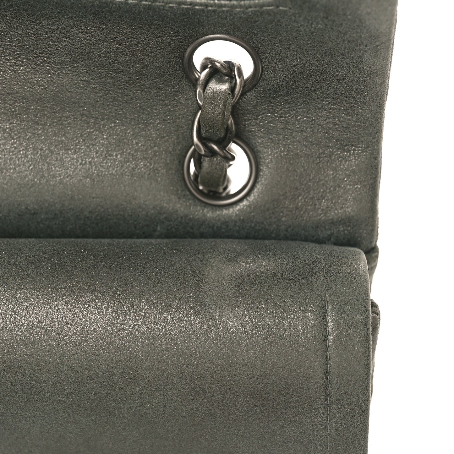 Iridescent Lambskin Quilted Medium Double Flap Charcoal Grey
