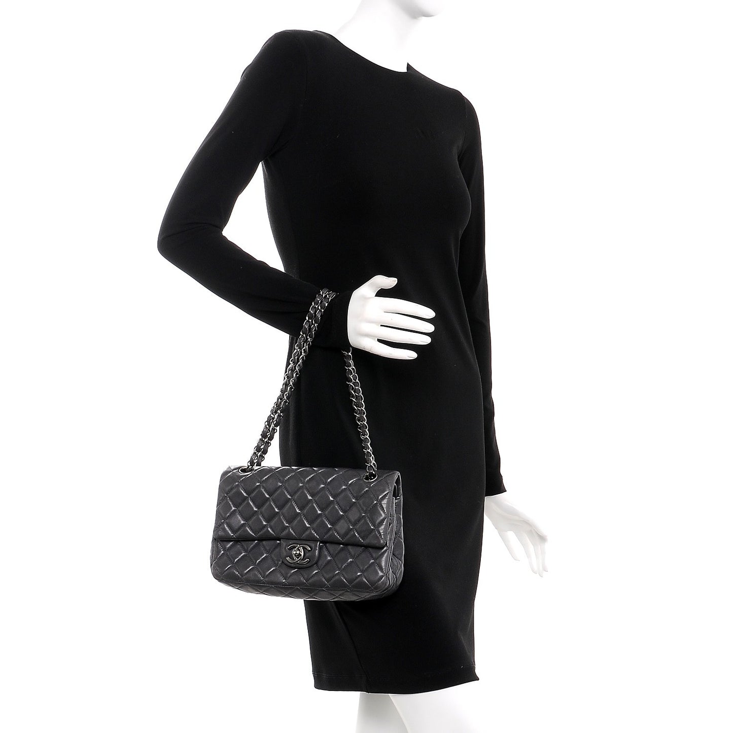 Lambskin Medium Quilted Double Flap Dark Grey