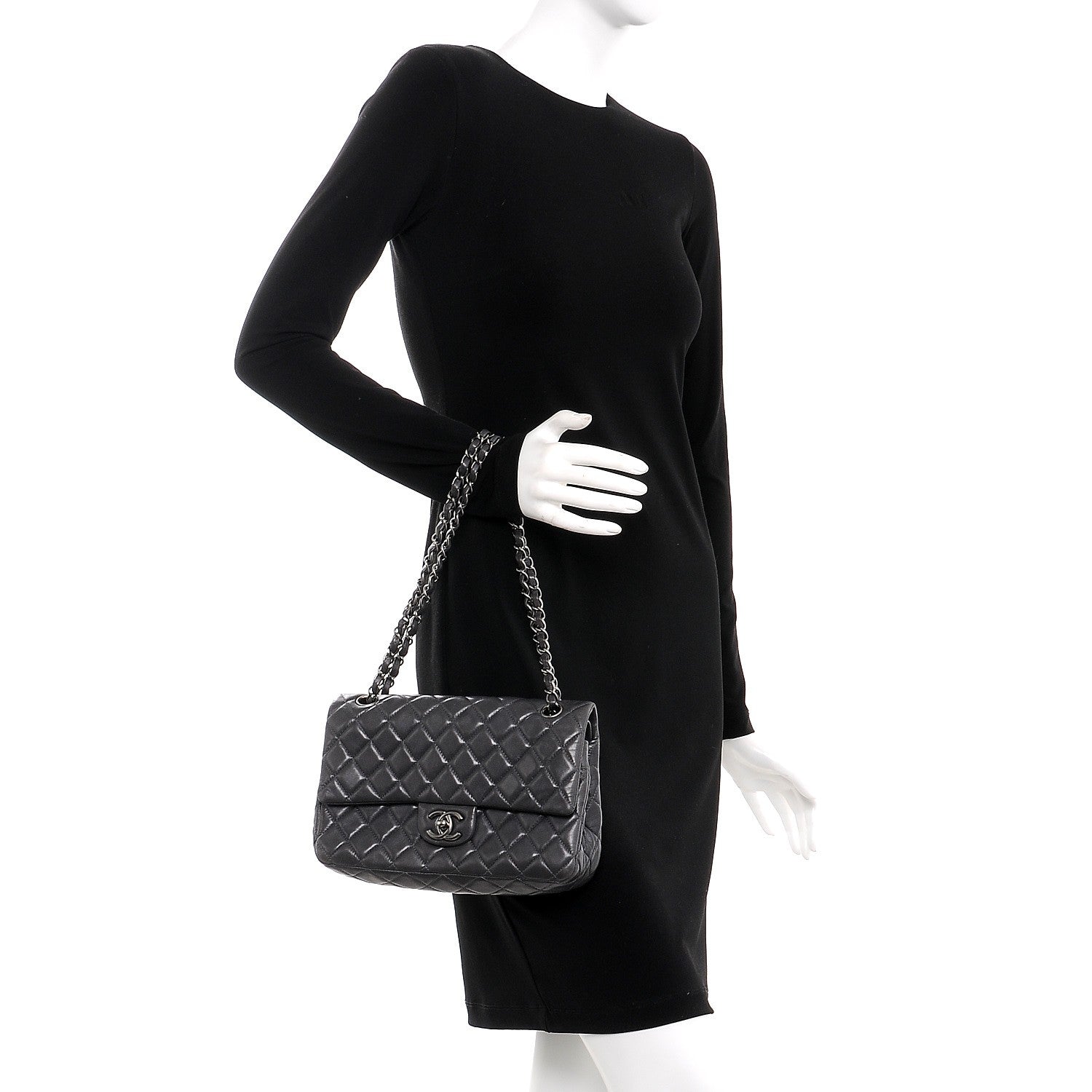 Chanel Lambskin Medium Quilted Double Flap Dark Grey 2 of 9