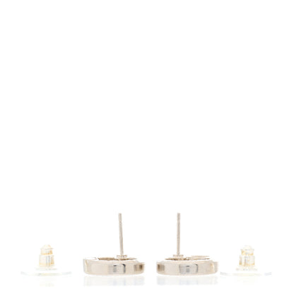 Chanel Metal Crystal Textured CC Round Earrings Silver 2 of 3