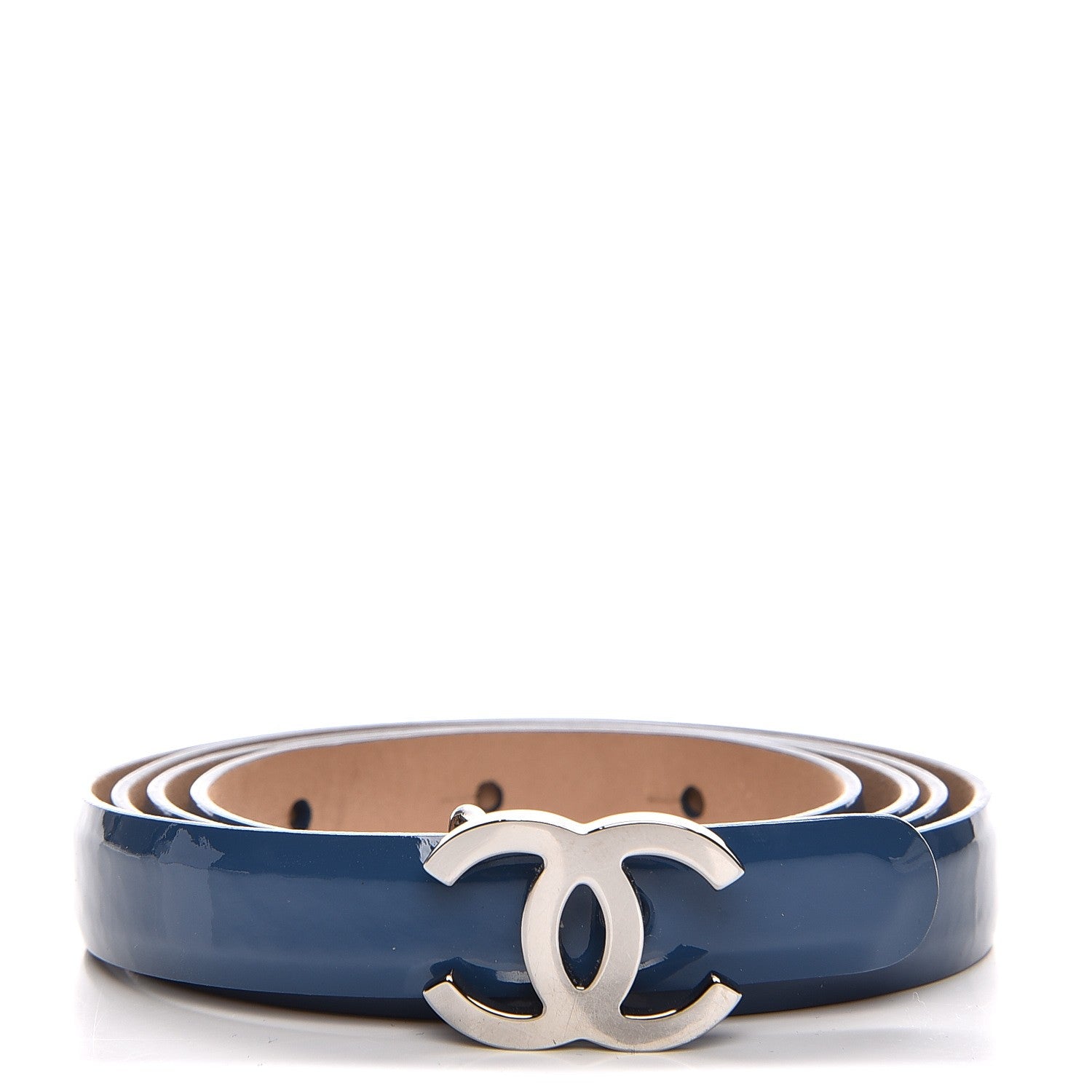 Chanel Patent CC Logo Skinny Belt 95 38 Blue 1 of 6