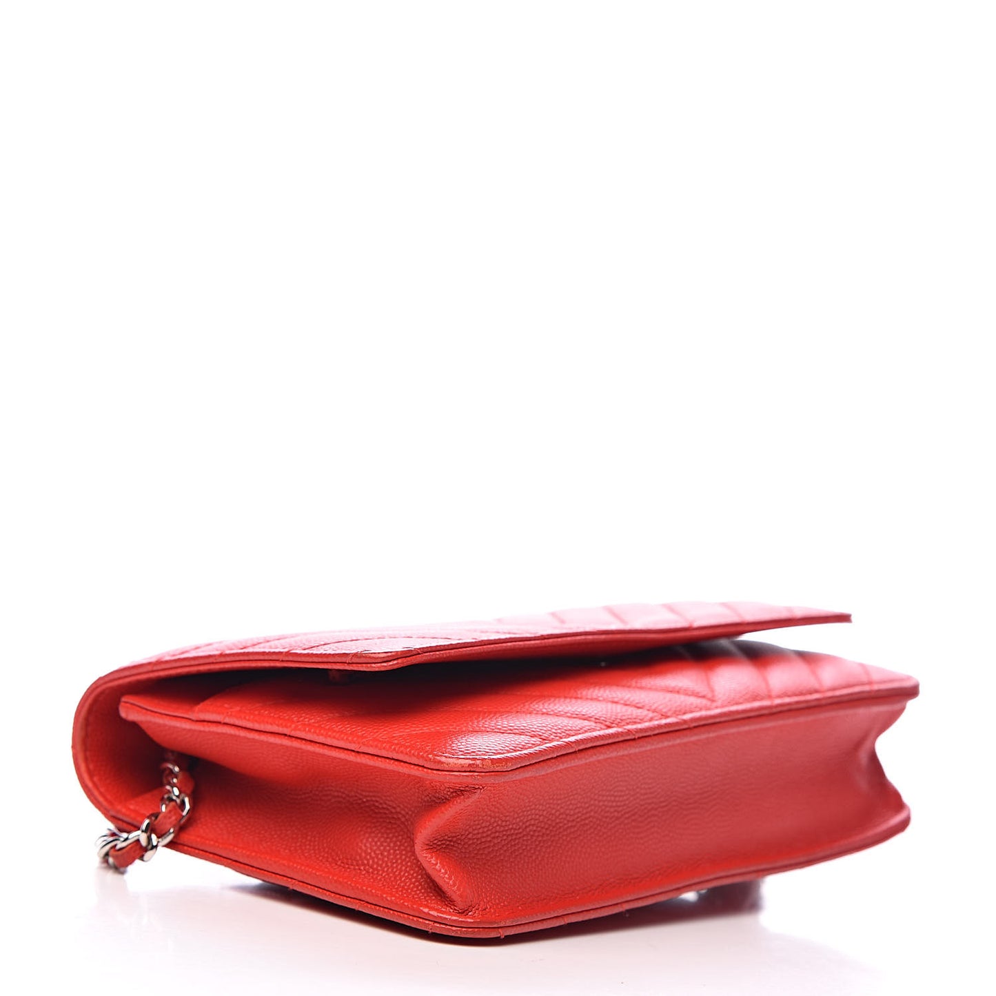 Caviar Chevron Quilted Wallet On Chain WOC Red