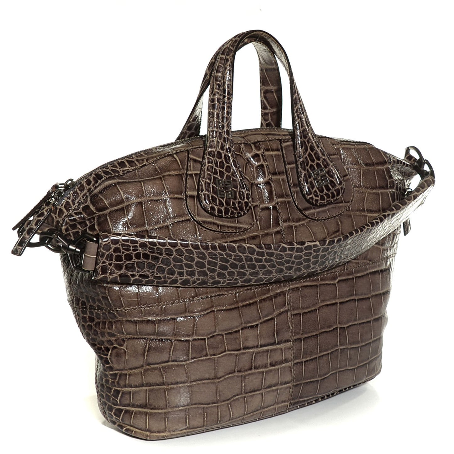 Calfskin Crocodile Embossed Medium Nightingale Washed Black