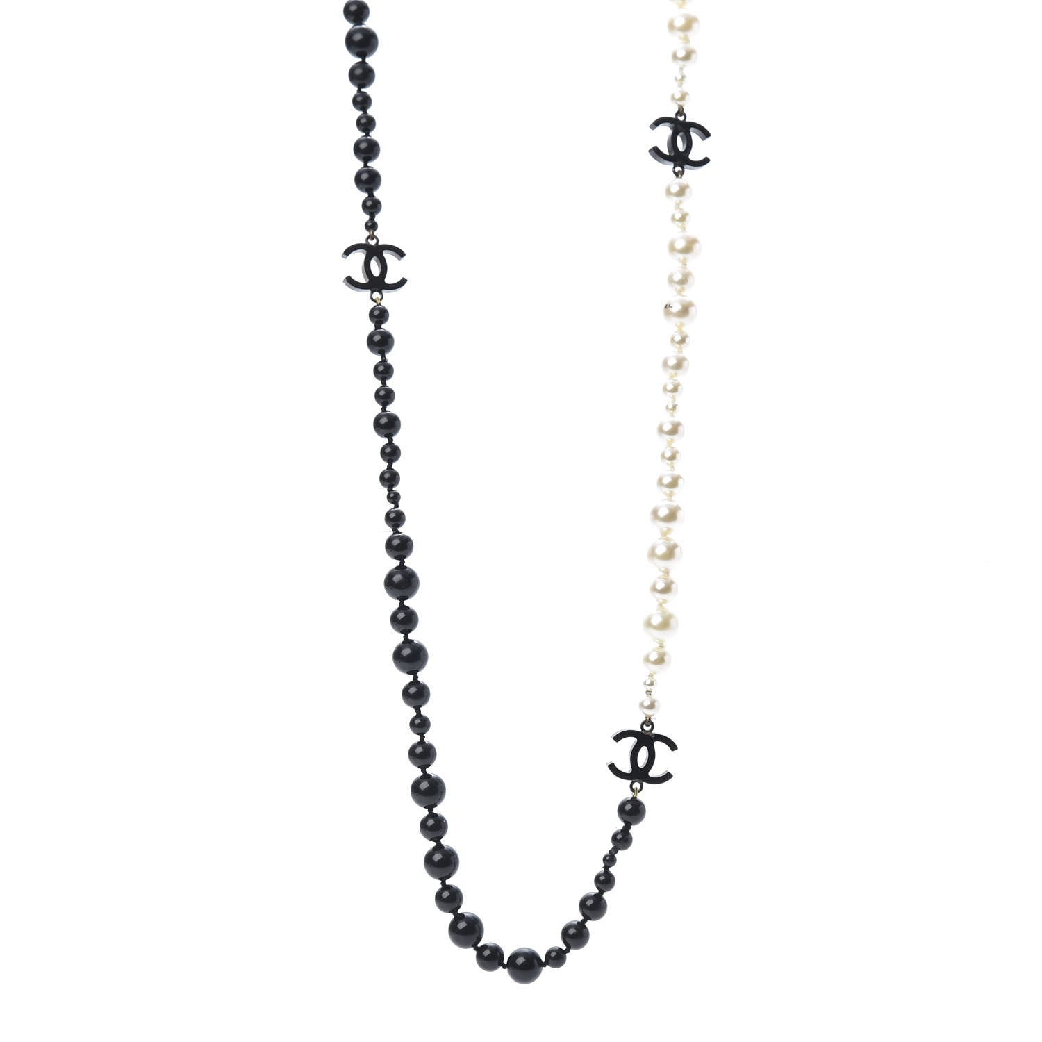 Chanel Pearl Beaded CC Long Necklace Black White 1 of 6