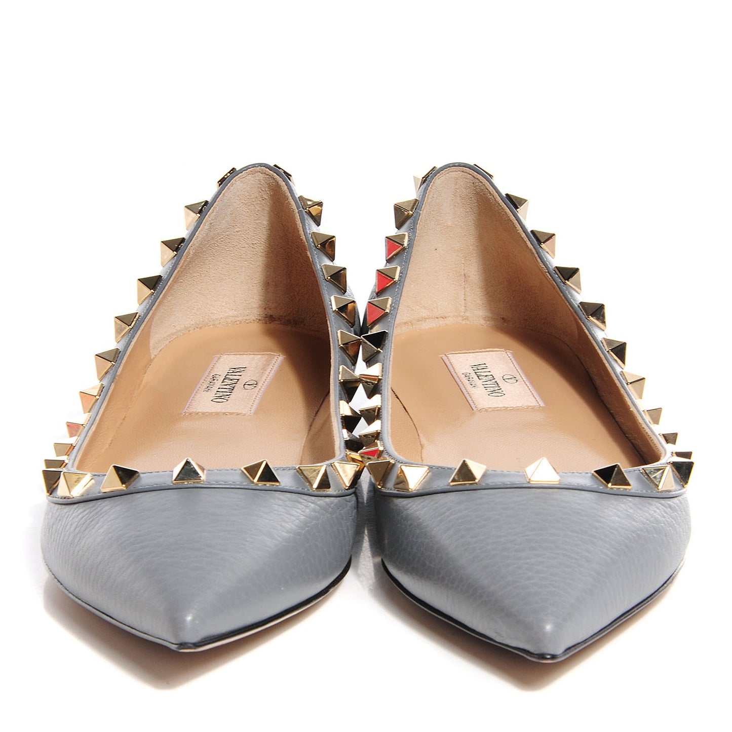 Pebbled Calfskin Rockstud Ballerina Flats 36 Grigio Perla