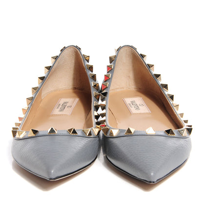 Valentino Garavani Pebbled Calfskin Rockstud Ballerina Flats 36 Grigio Perla 2 of 6