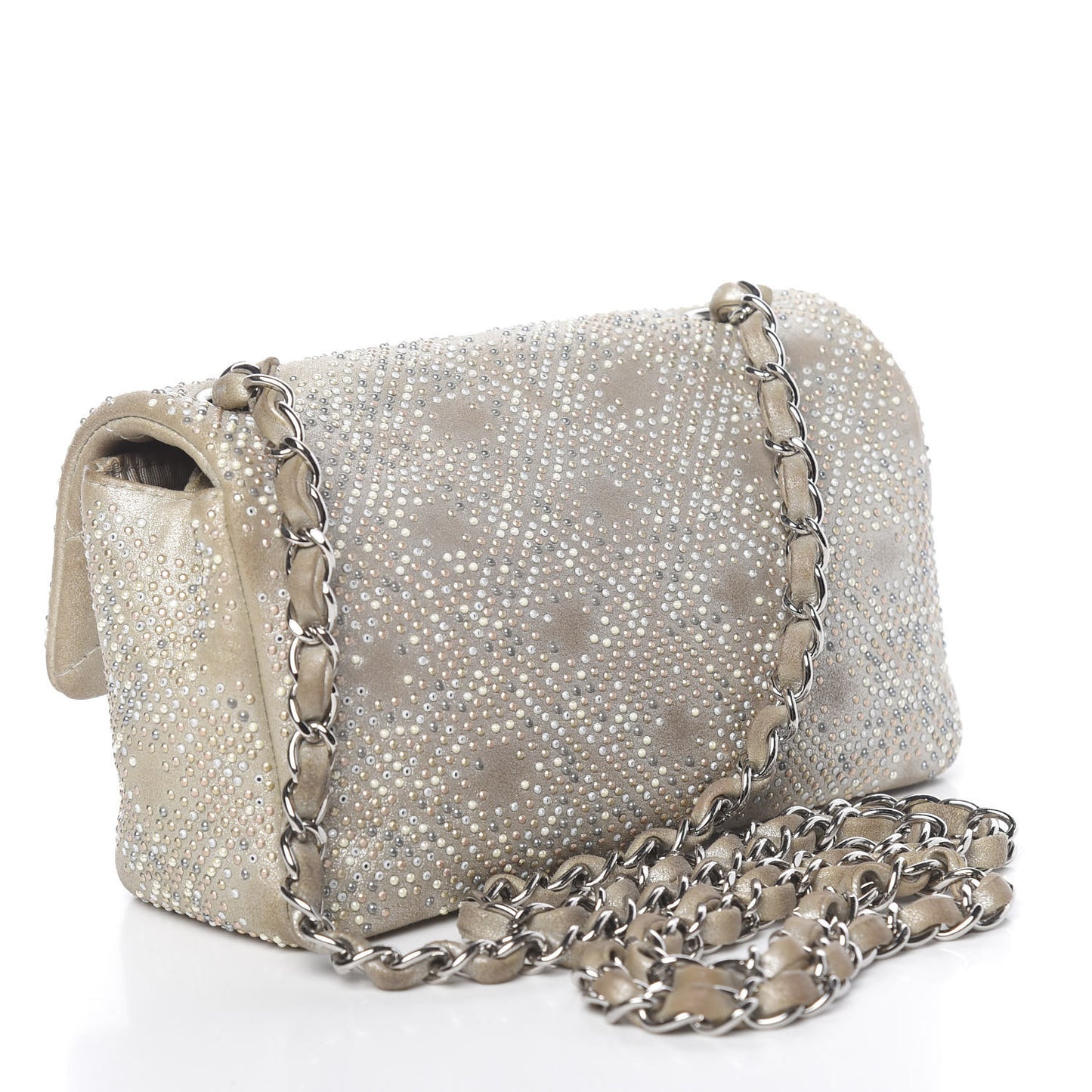 Iridescent Calfskin Studded Mini Flap Silver
