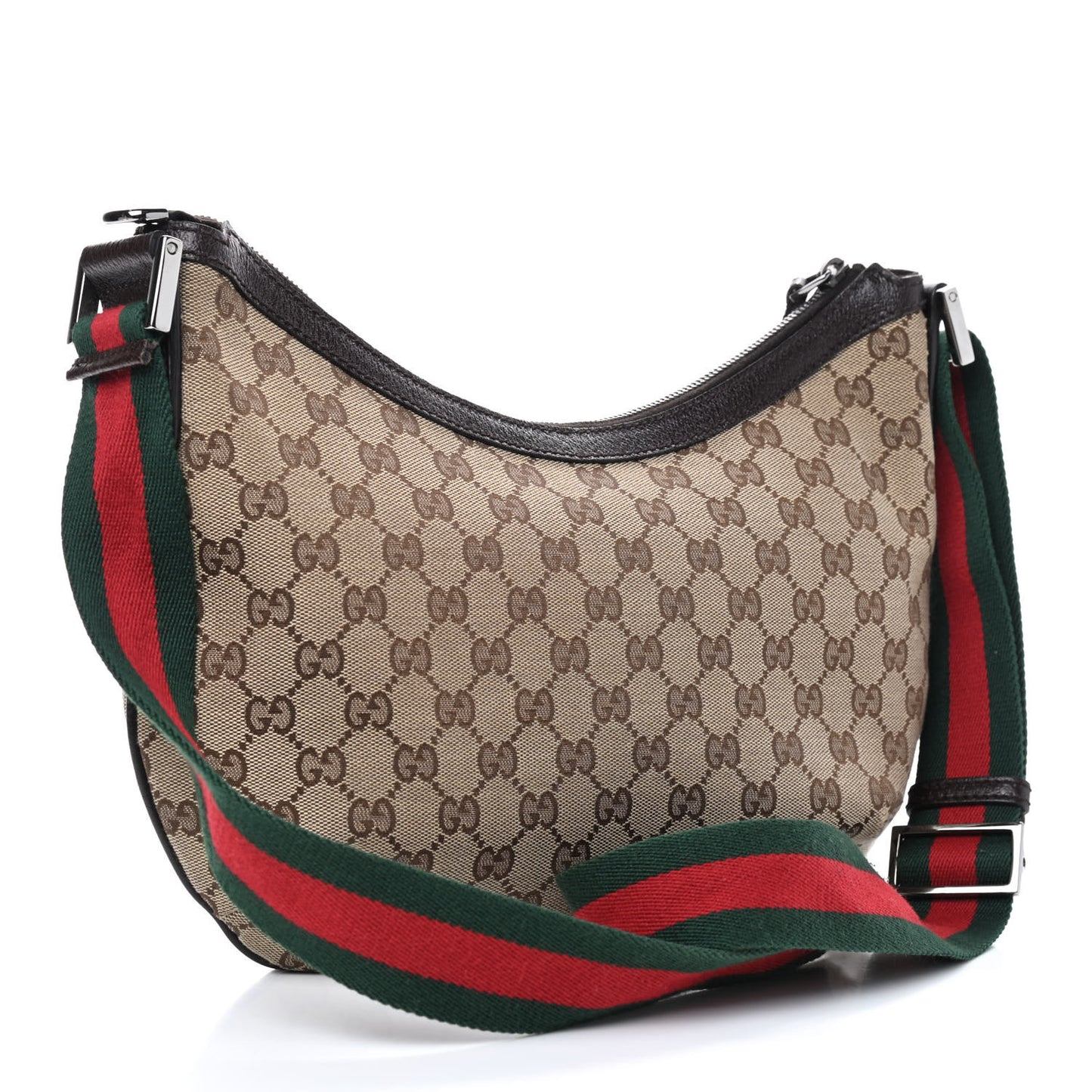 Monogram Web Medium Half Moon Hobo Dark Brown