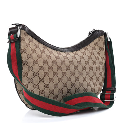 Gucci Monogram Web Medium Half Moon Hobo Dark Brown 3 of 10