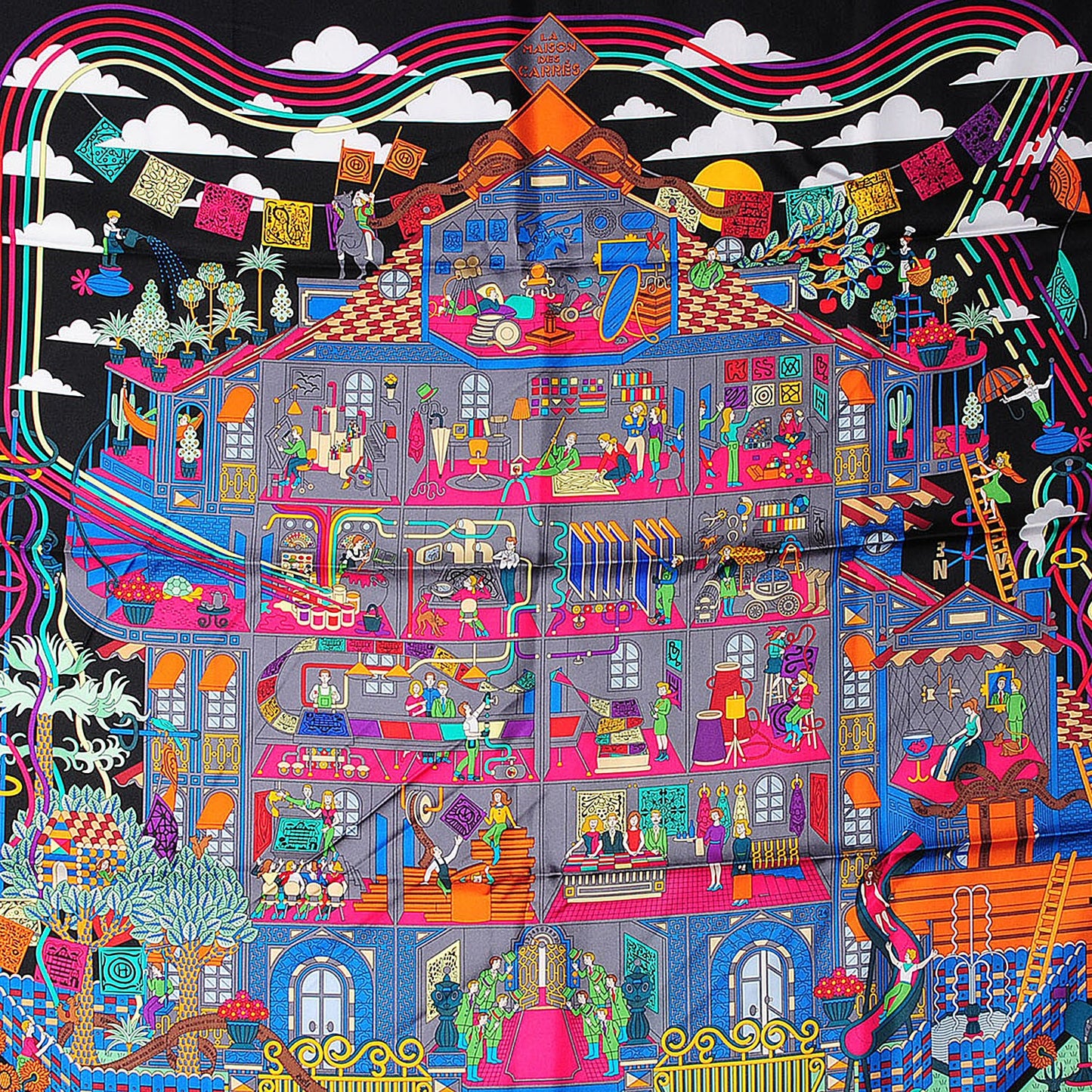 Silk La Maizeon Des Carres Scarf 90 Noir Gris Multicolor