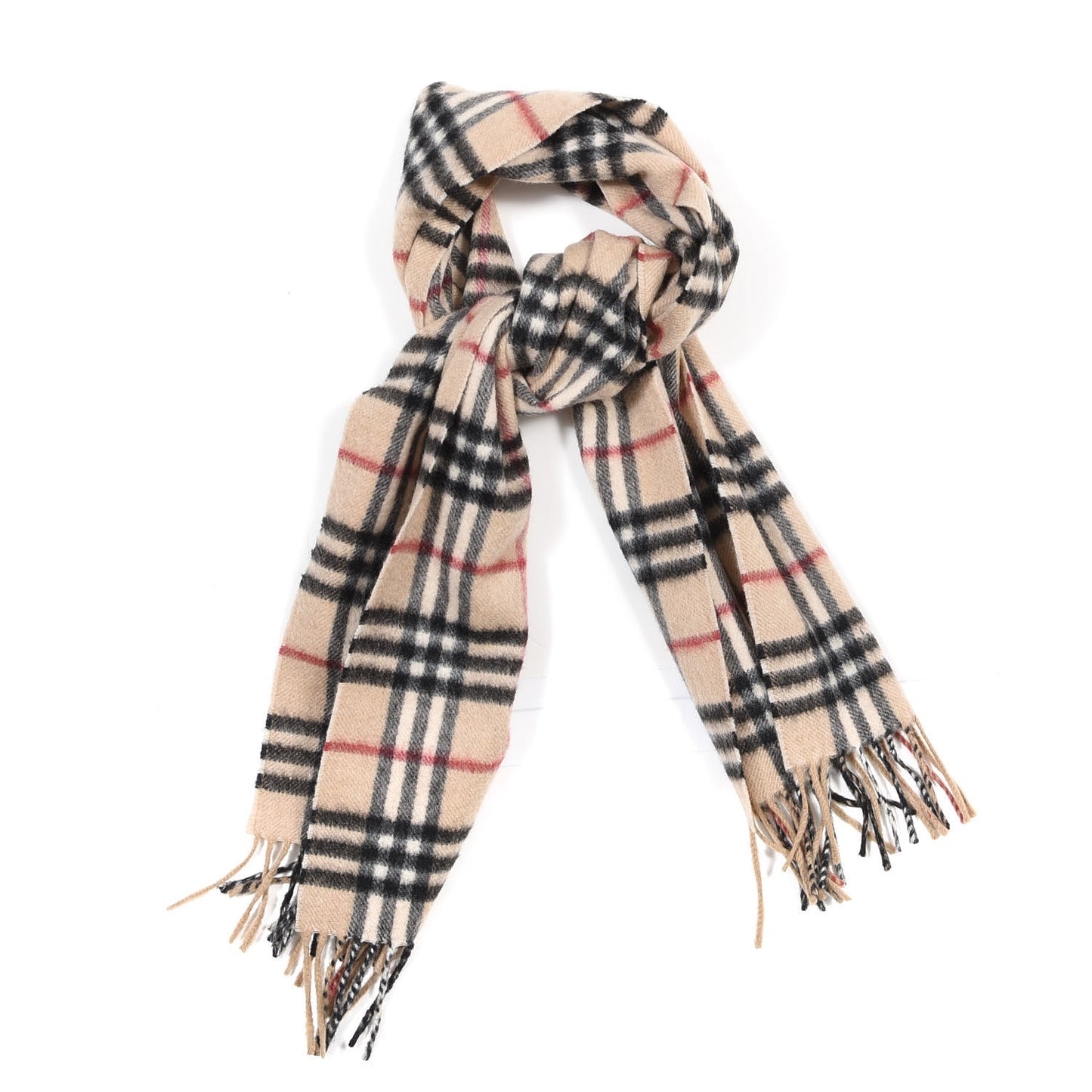 Cashmere Giant Check Fringe Scarf Camel