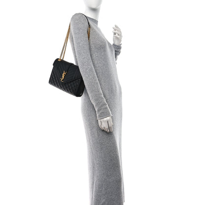 Saint Laurent Grain De Poudre Textured Mixed Matelasse Triquilt Medium Monogram Satchel Black 2 of 9