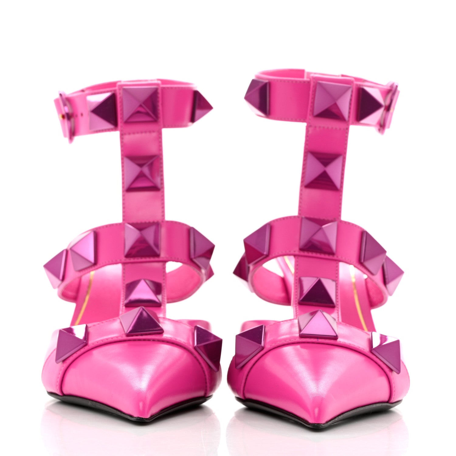 Valentino Garavani Calfskin Lacquer Monochrome Roman Stud Ankle Strap 80mm Pumps 37 Pink PP 2 of 8