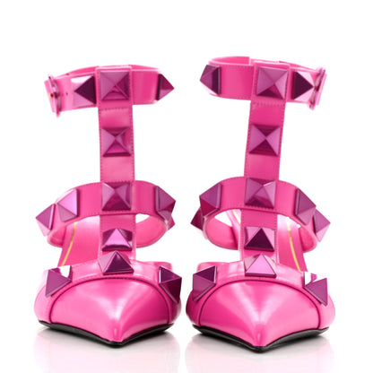 Valentino Garavani Calfskin Lacquer Monochrome Roman Stud Ankle Strap 80mm Pumps 37 Pink PP 2 of 8