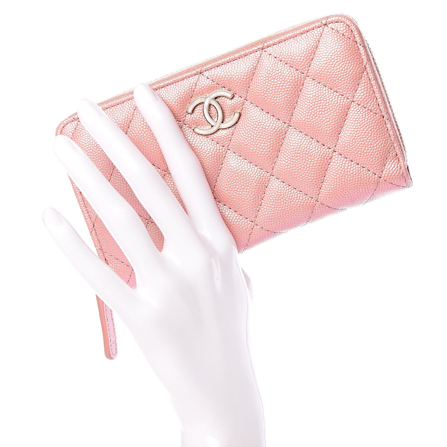 Chanel Iridescent Caviar Quilted Medium Zip Around Wallet Pink 2 of 9