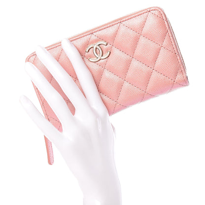 Chanel Iridescent Caviar Quilted Medium Zip Around Wallet Pink 2 of 9