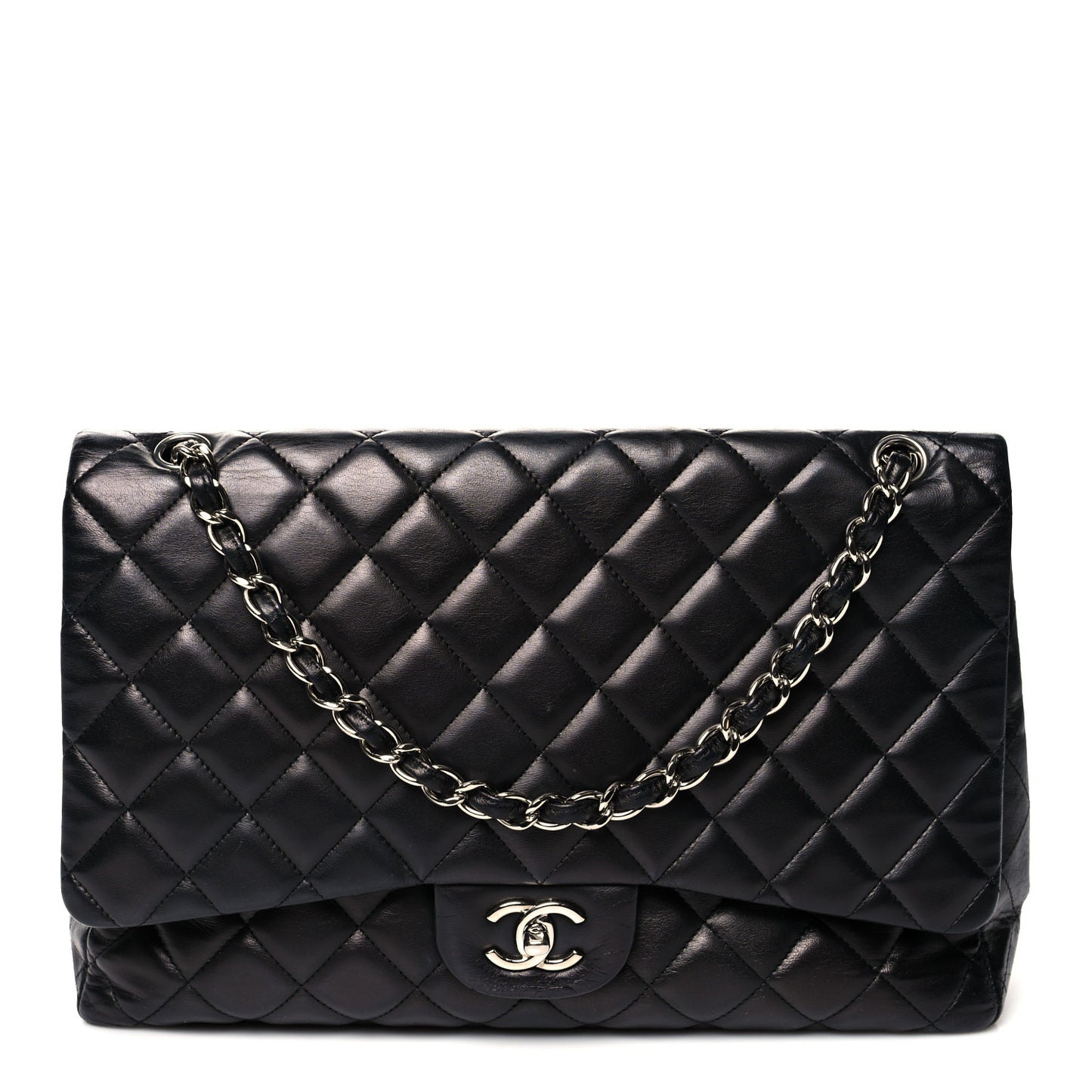 Lambskin Quilted Maxi Single Flap Black