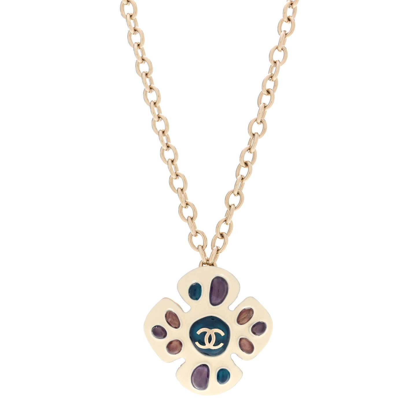 Enamel Gripoix Flower Necklace White Multicolor