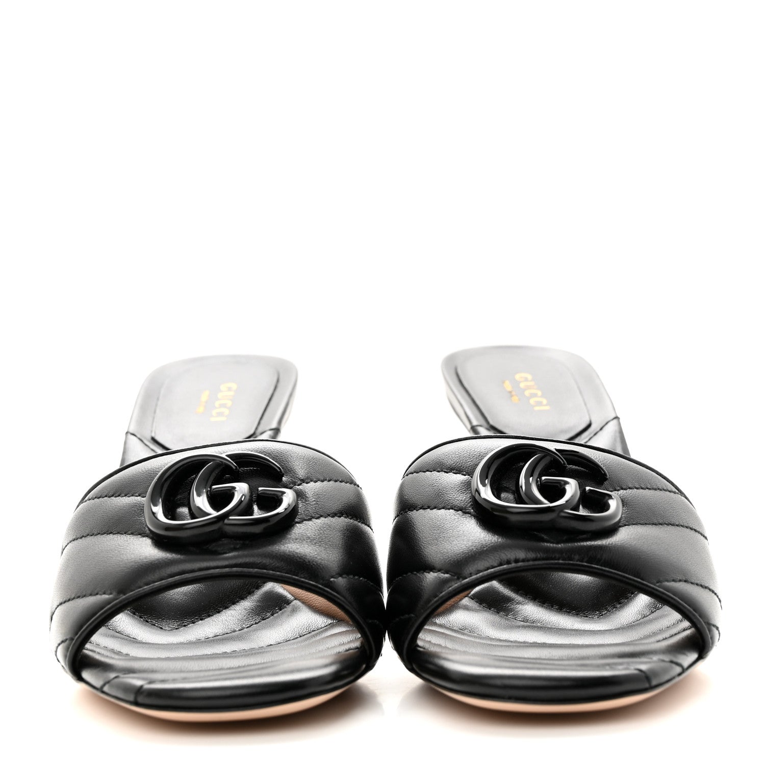 Gucci Nappa Matelasse Monochrome GG Marmont 75mm Slide Sandals 37.5 Black 2 of 10