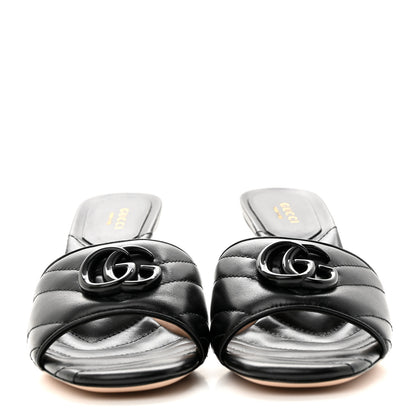 Gucci Nappa Matelasse Monochrome GG Marmont 75mm Slide Sandals 37.5 Black 2 of 10