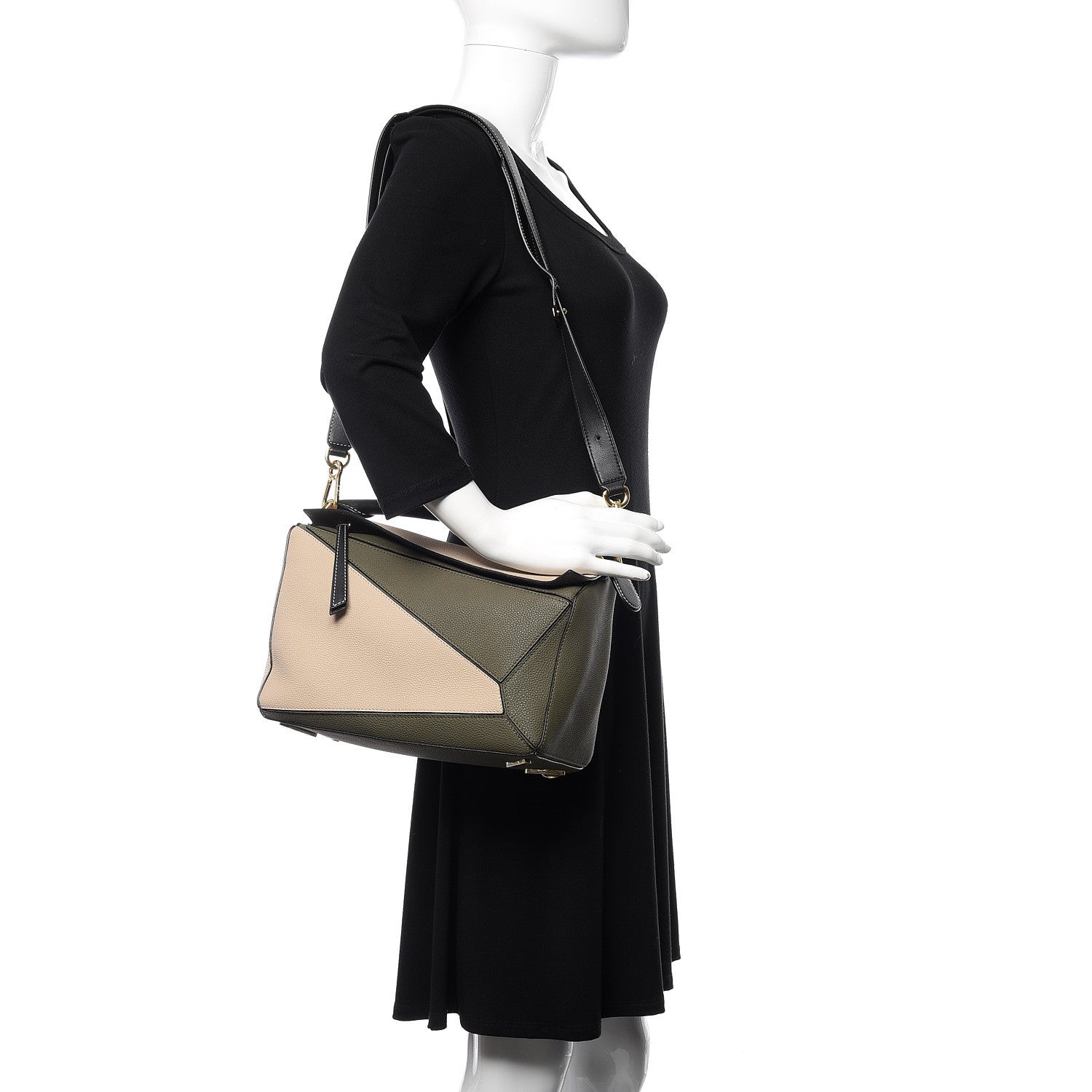 Loewe Grained Calfskin Medium Puzzle Bag Oat Khaki Green 2 of 9