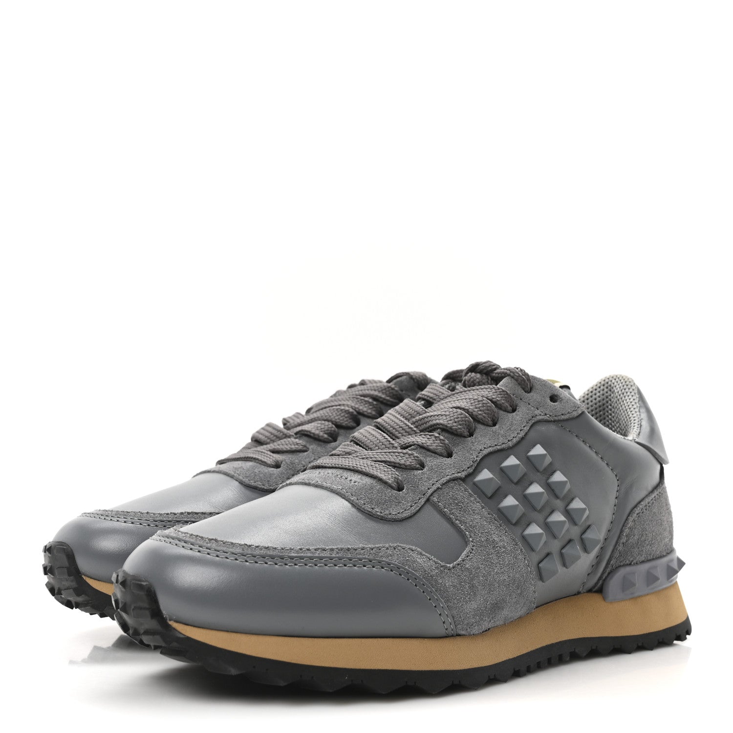 Valentino Garavani Calfskin Suede Rockstud Sneakers 35.5 Grey 8 of 16