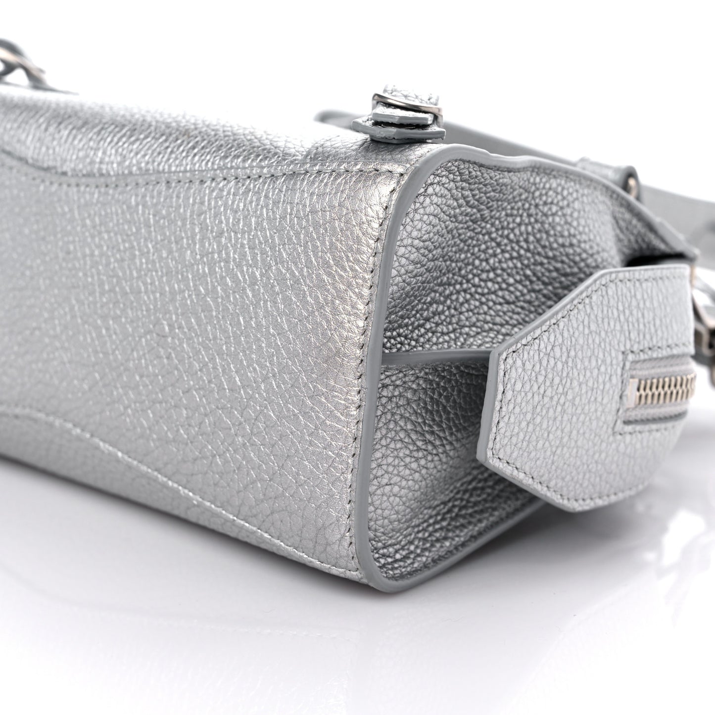 Metallic Grained Calfskin Neo Classic Silver Hardware Mini City Silver