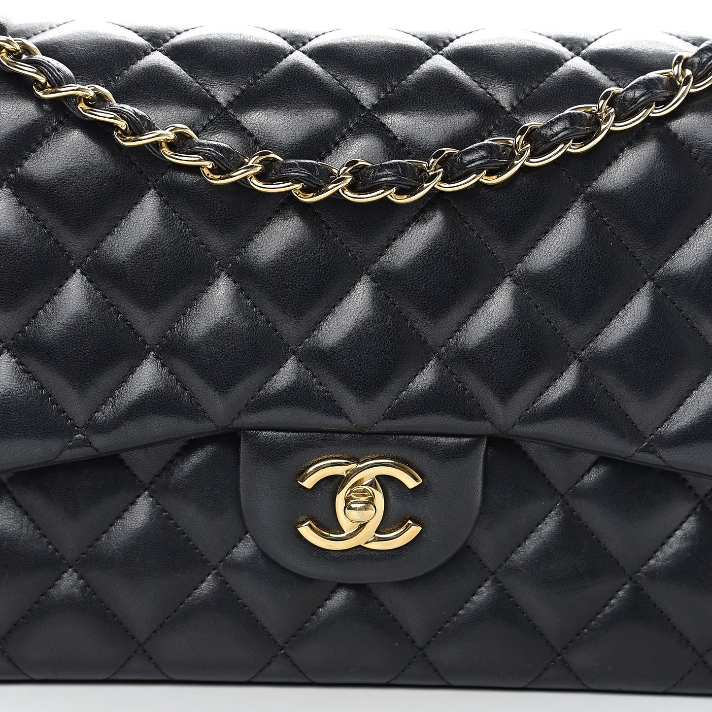 Lambskin Quilted Jumbo Double Flap Black