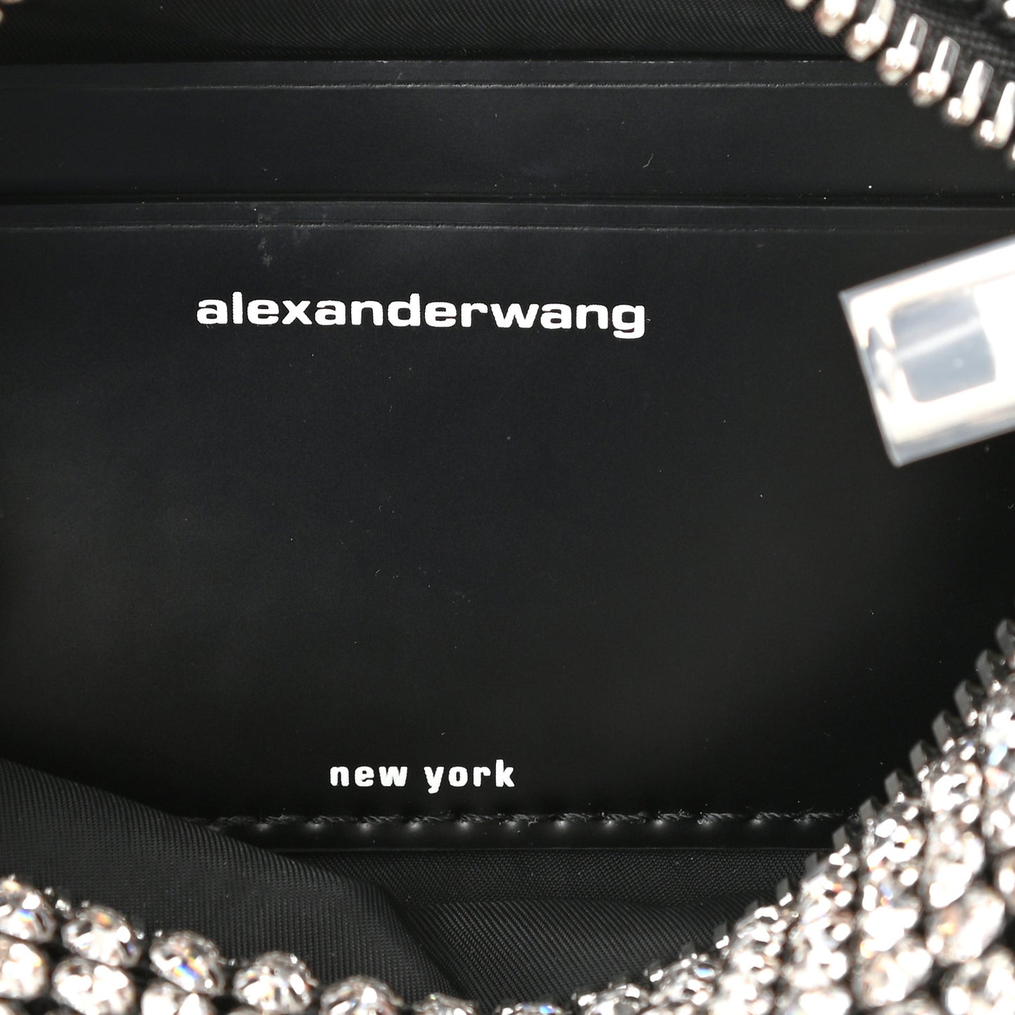 Mesh Crystal Rhinestone Mini Heiress Pouch Black Silver