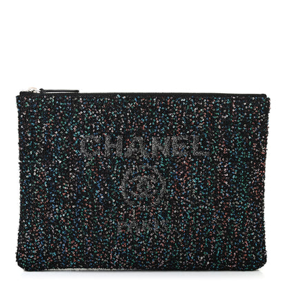 Chanel Canvas Sequin Medium Deauville Cosmetic Pouch Black 1 of 7