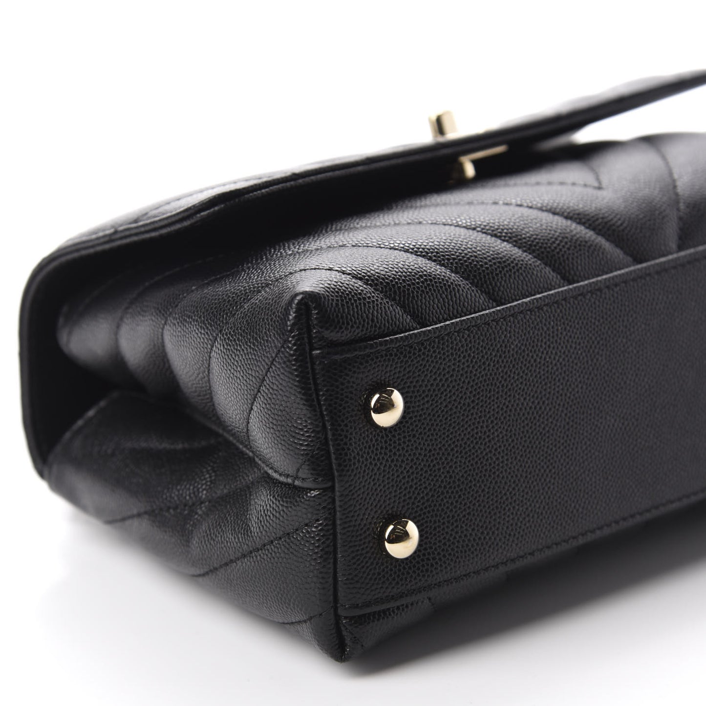 Caviar Lizard Chevron Quilted Mini Coco Handle Flap Black