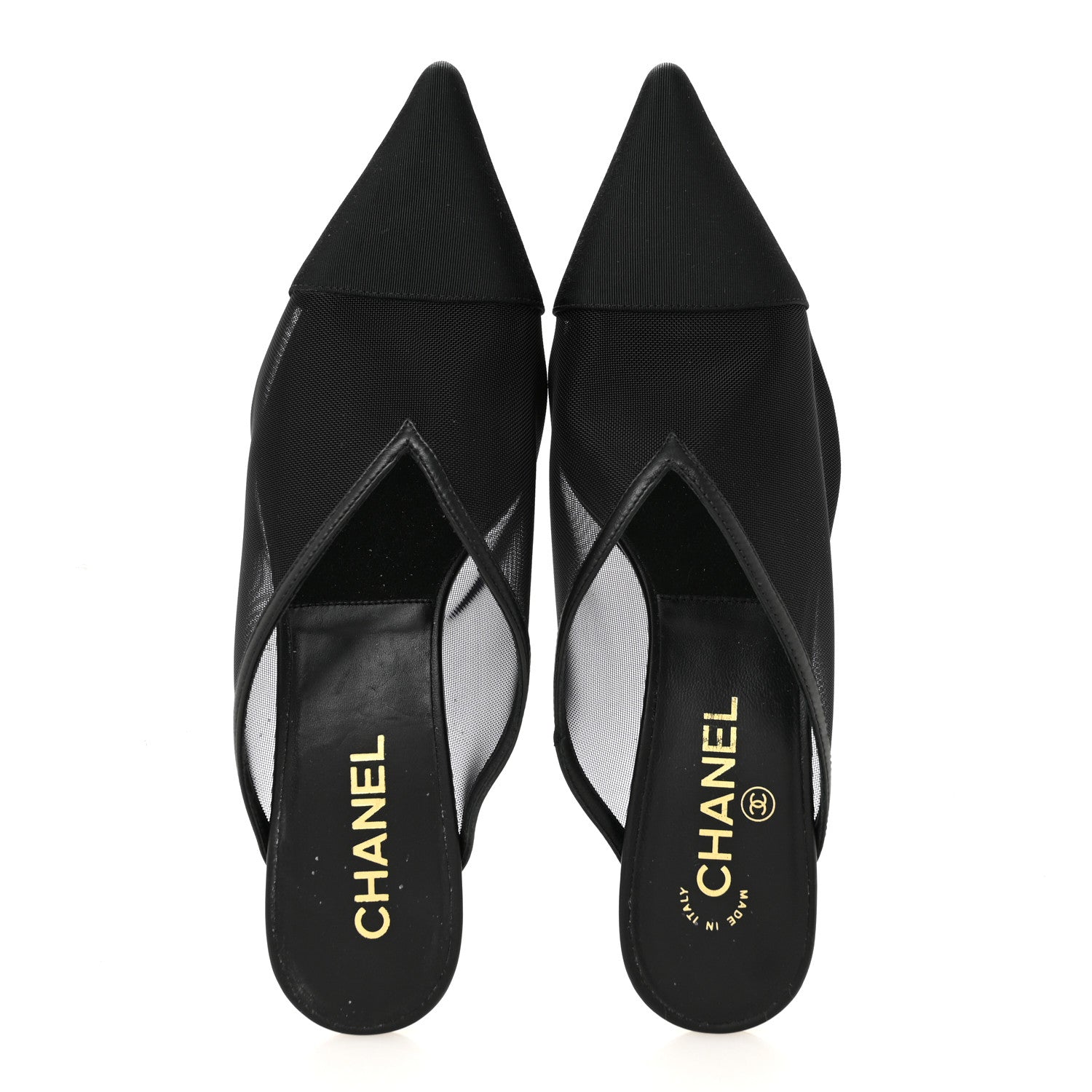 Chanel Mesh Grosgrain Cap Toe CC Mules 39 Black 2 of 9
